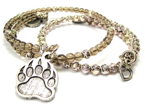 Engraved Paw With Claws Delicate Glass And Roses Wrap Bracelet Set