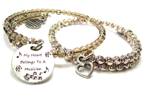 My Heart Belongs To A Musician Delicate Glass And Roses Wrap Bracelet Set