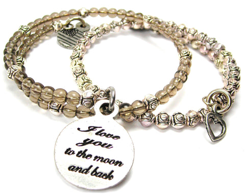 I Love You To The Moon And Back Cursive Delicate Glass And Roses Wrap Bracelet Set