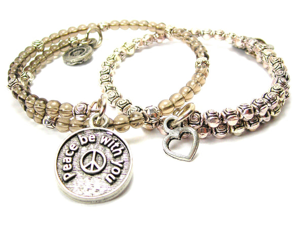 Peace Be With You Delicate Glass And Roses Wrap Bracelet Set