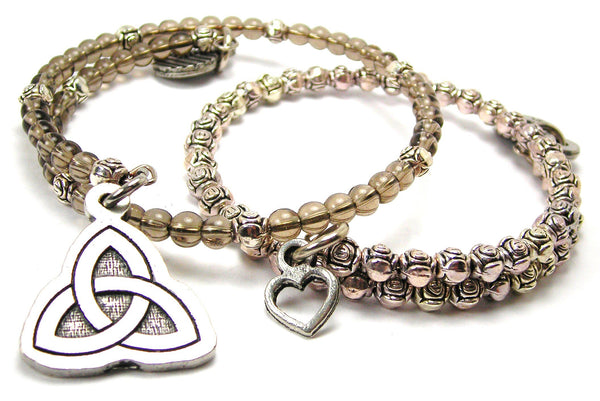 Triquetra Delicate Glass And Roses Wrap Bracelet Set