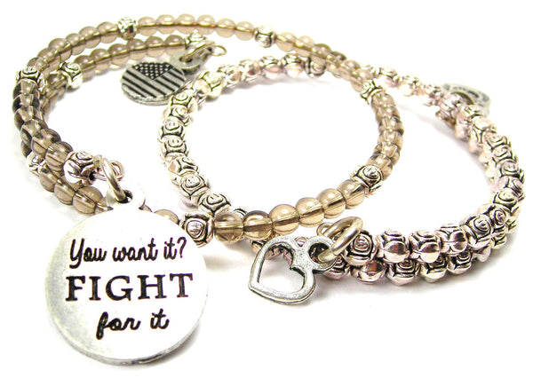 You Want It Fight For It Delicate Glass And Roses Wrap Bracelet Set