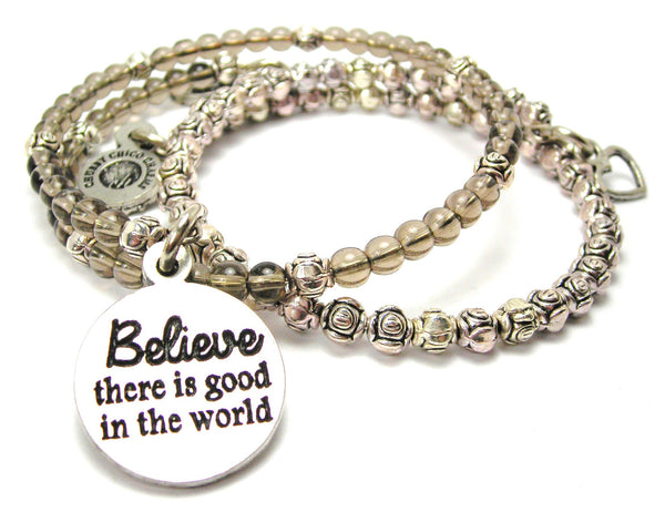 Believe There Is Good In The World Delicate Glass And Roses Wrap Bracelet Set