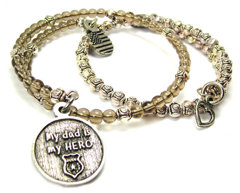 My Dad Is My Hero With Police Badge Delicate Glass And Roses Wrap Bracelet Set