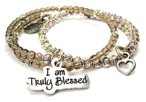I Am Truly Blessed Delicate Glass And Roses Wrap Bracelet Set
