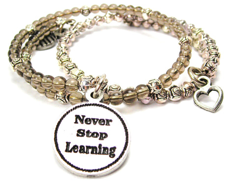 Never Stop Learning Delicate Glass And Roses Wrap Bracelet Set