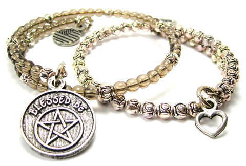 Blessed Be Circle Delicate Glass And Roses Wrap Bracelet Set