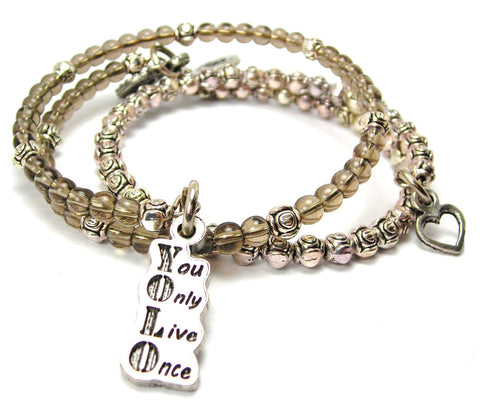 Yolo You Only Live Once Delicate Glass And Roses Wrap Bracelet Set