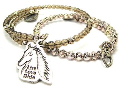Live Love Ride Horse Delicate Glass And Roses Wrap Bracelet Set