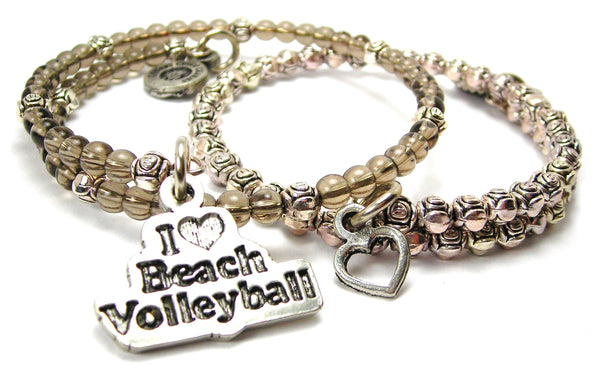 I Love Beach Volleyball Delicate Glass And Roses Wrap Bracelet Set