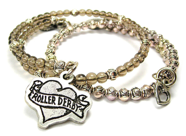 Roller Derby Tattoo Heart Delicate Glass And Roses Wrap Bracelet Set