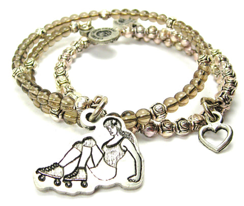 Derby Girl On All Fours Delicate Glass And Roses Wrap Bracelet Set
