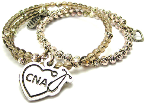 Cna Stethoscope Heart Delicate Glass And Roses Wrap Bracelet Set