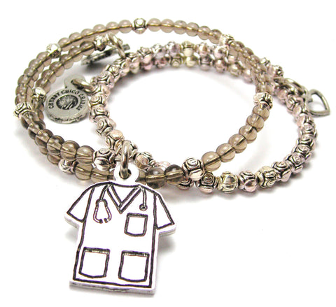 Scrub Top With Stethoscope Delicate Glass And Roses Wrap Bracelet Set