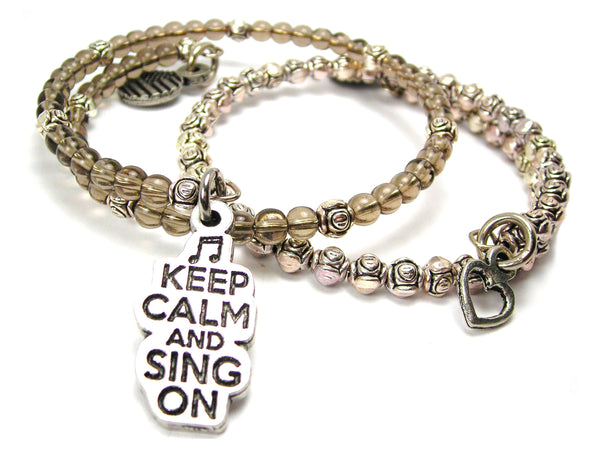 Keep Calm And Sing On Delicate Glass And Roses Wrap Bracelet Set