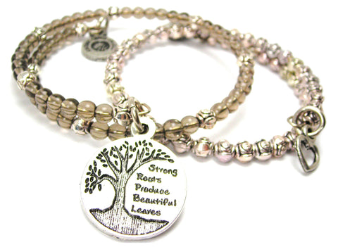 Strong Roots Produce Beautiful Leaves Delicate Glass And Roses Wrap Bracelet Set