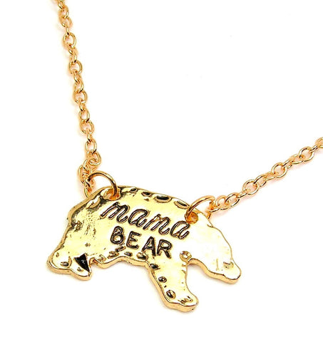 Gold Tone Mama Bear Charm Necklace