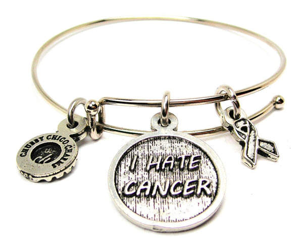 I Hate Cancer With Awareness Ribbon Bangle Bracelet