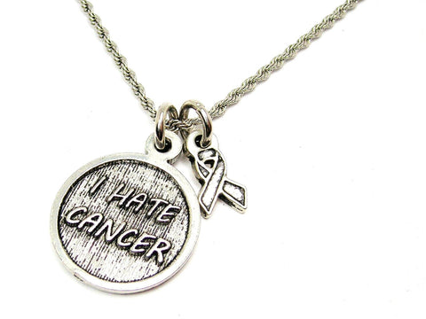 I Hate Cancer With Awareness Ribbon 20" Chain Necklace