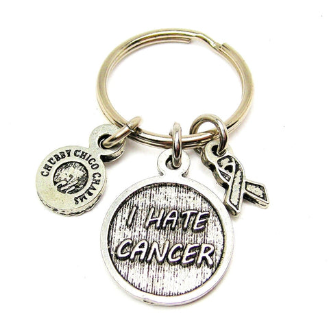 I Hate Cancer With Awareness Ribbon Key Chain