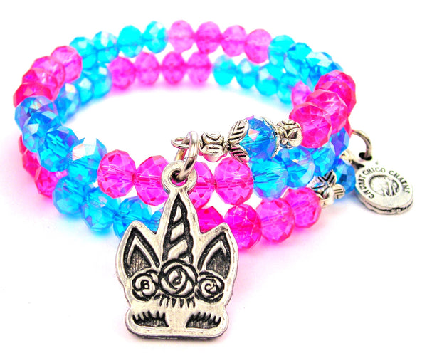 Shy Unicorn With Flowered Hair Crystal Wrap Bracelet