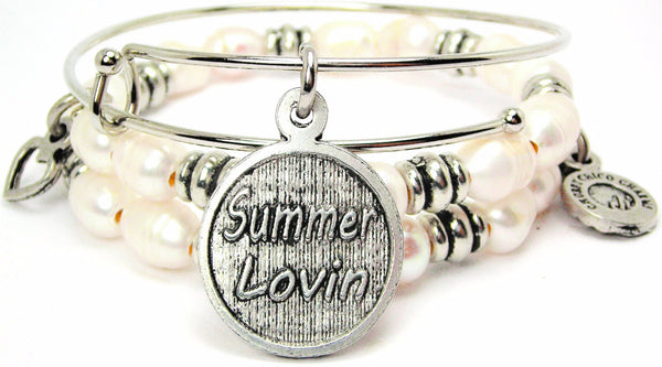 Summer Lovin Natural Fresh Water Pearls Expandable Bangle Bracelet Set
