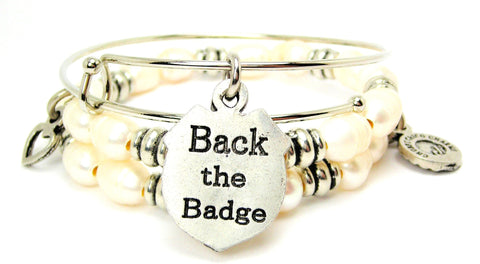 Back The Badge Natural Fresh Water Pearls Expandable Bangle Bracelet Set