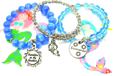 Summer Mermaid Sunshine On My Shoulders 3 Piece Bangle Bracelet Set