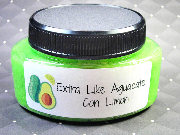 Extra like aguacate con limon body sugar scrub with a lime wedge soap embed part of our Latina line