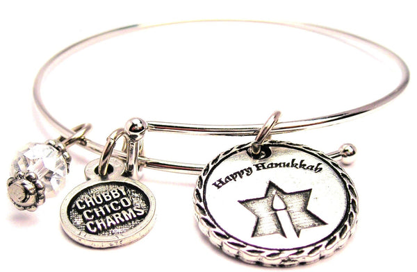 Happy Hanukkah Detailed Trim Bangle Bracelet