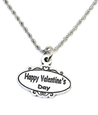 Happy Valentine's day oval  Single Charm Necklace