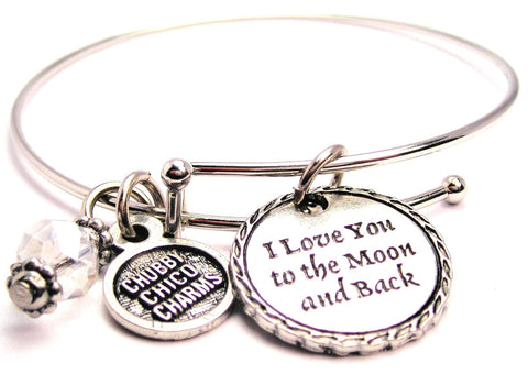 I Love You To The Moon And Back Detailed Trim Expandable Bangle Bracelet