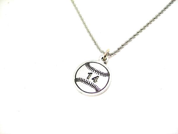 Baseball Softball Choose Your Number - 20" Stainless Steel Rope Necklace