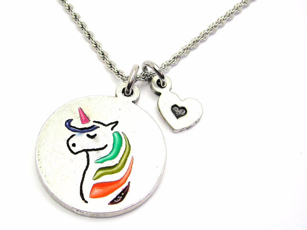 Unicorn With Rainbow Hair Charm Necklace