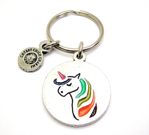 Unicorn With Rainbow Hair Hand Painted Key Chain