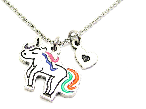 Unicorn With Rainbow Tail Charm Necklace