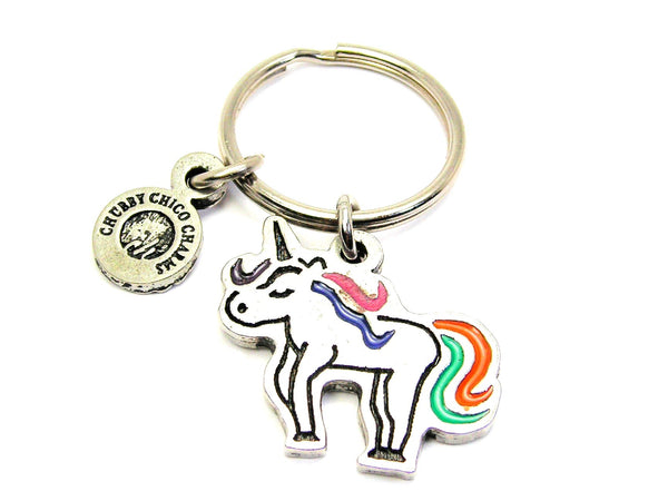 Unicorn With Rainbow Tail Hand Painted Key Chain