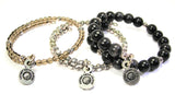 Today And Everyday We Say A Prayer 3 Piece Wrap Bracelet Set Cats Eye Glass And Pewter