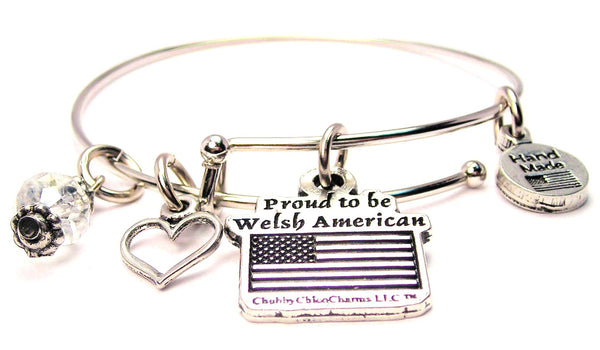 Proud To Be Welsh American Expandable Bangle Bracelet