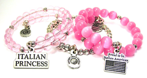 Proud to be an Italian American Italian Princess 3 piece stacking bracelet set