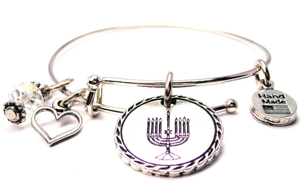 Menorah Circle Expandable Bangle Bracelet