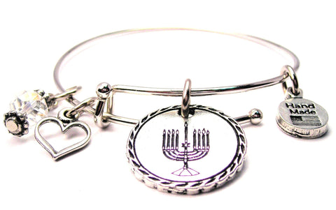 Menorah Circle Expandable Bangle Bracelet