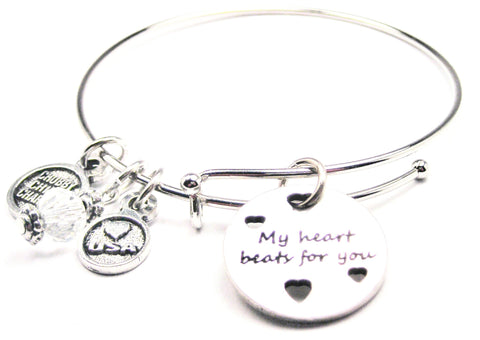 My Heart Beats For You With Hearts Expandable Bangle Bracelet
