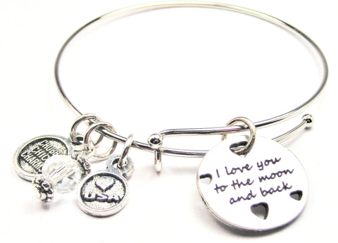 I Love You To The Moon And Back With Hearts Expandable Bangle Bracelet