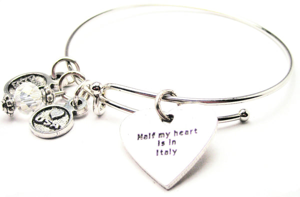 Half My Heart Is In Italy Expandable Bangle Bracelet