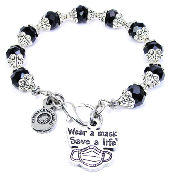 Wear a mask save a life Capped Crystal Bracelet