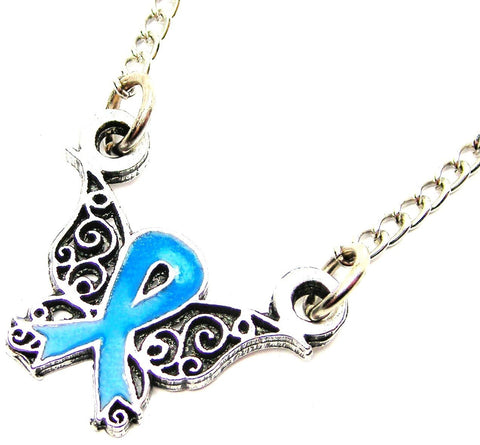 Butterfly Filigree Awareness Ribbon Pick Your Color For Your Cause Single Charm Necklace