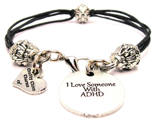 I Love Someone With ADHD Beaded Black Cord Bracelet