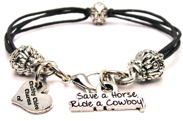 Save A Horse Ride A Cowboy Beaded Black Cord Bracelet