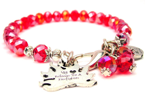 My Heart Belongs To A Firefighter Flame Splash Of Color Crystal Bracelet